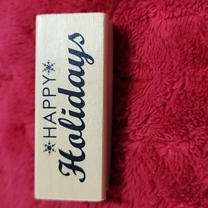 Happy Holidays Phrase Wooden Rubber Stamp